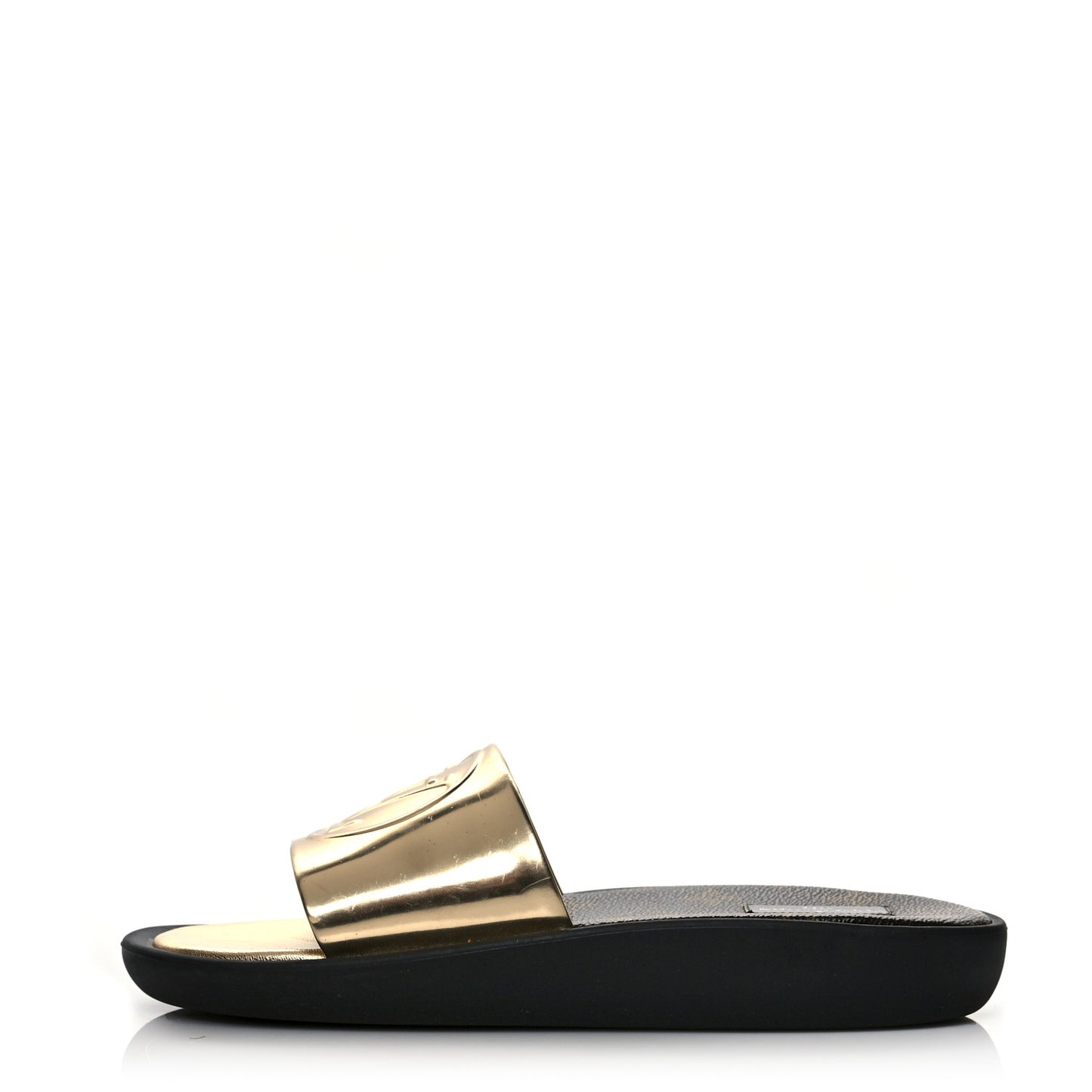 Metallic Calfskin Sunbath Slide Sandals 36 Gold
