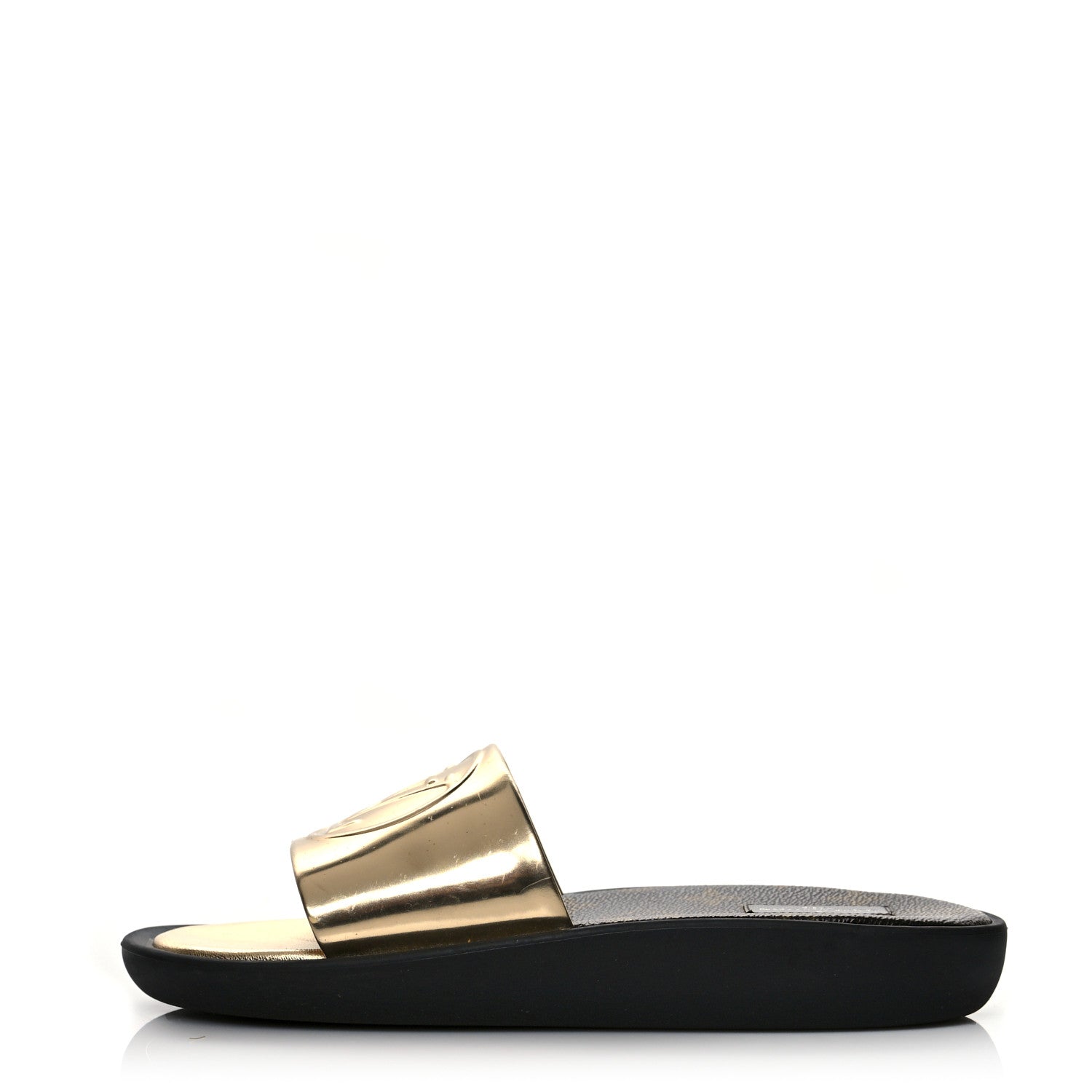 Louis Vuitton Metallic Calfskin Sunbath Slide Sandals 36 Gold 1 of 9