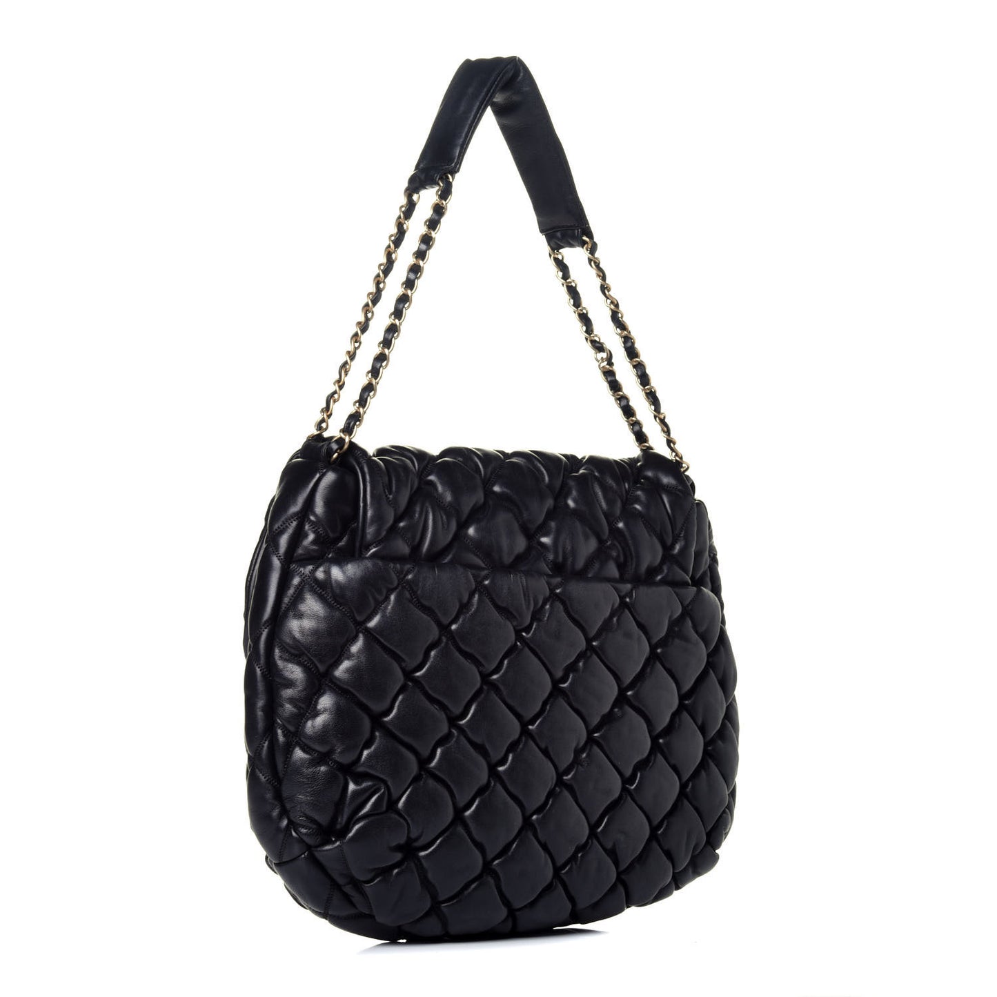 Lambskin Bubble Quilt Flap Bag Black