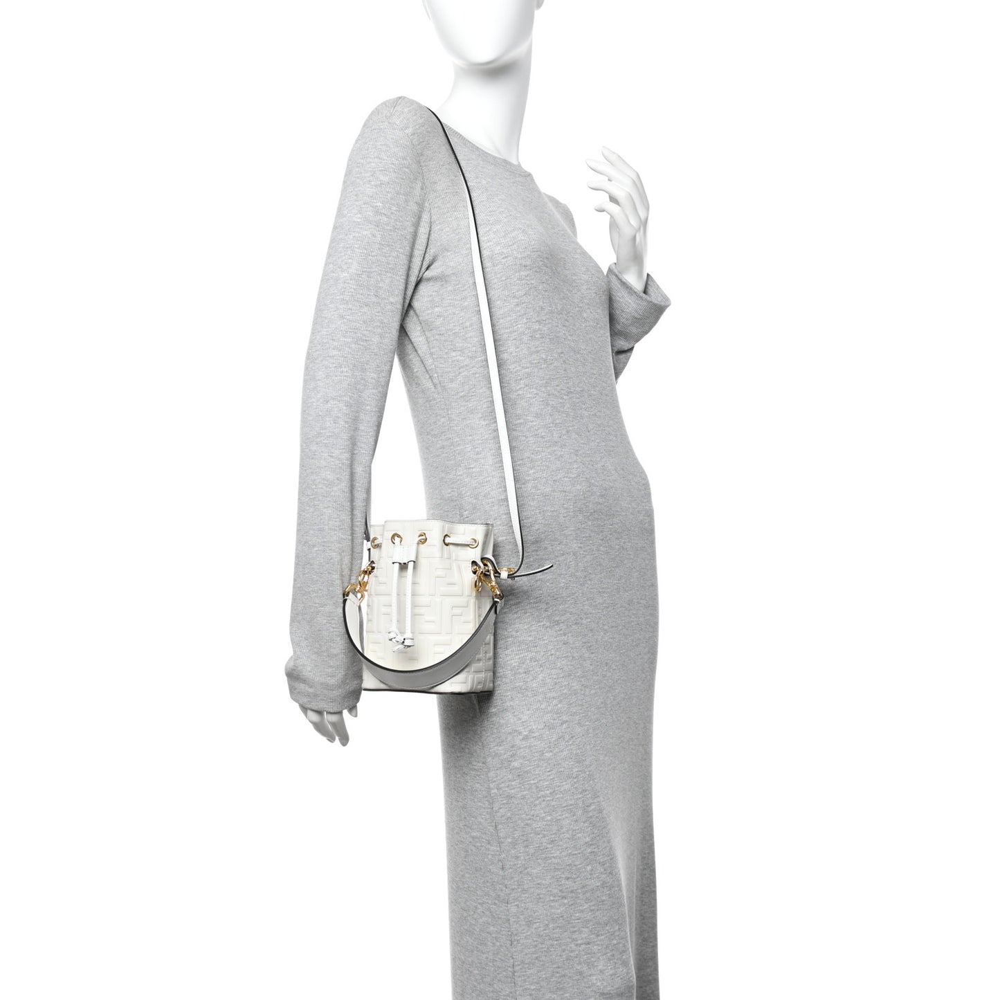 Vitello Liberty F Embossed Mini Mon Tresor Bucket Bag White