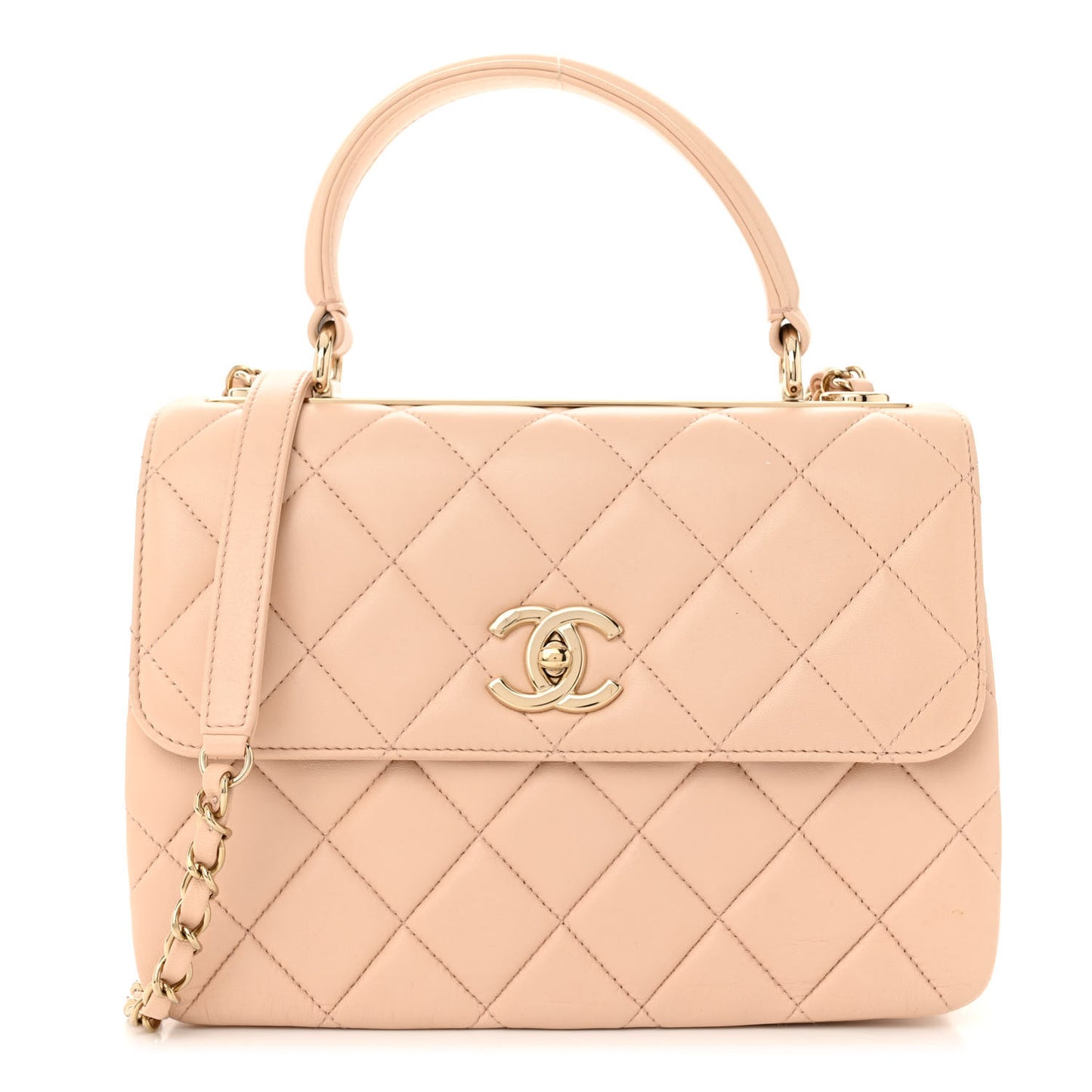 Lambskin Quilted Small Trendy CC Dual Handle Flap Bag Beige