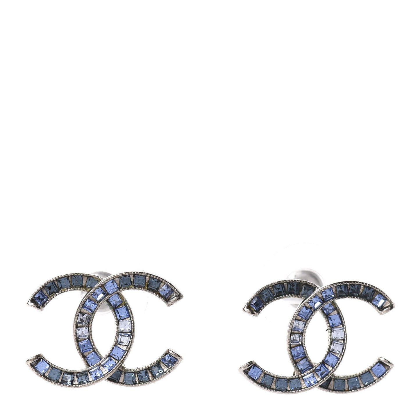 Baguette Crystal CC Earrings Silver Blue