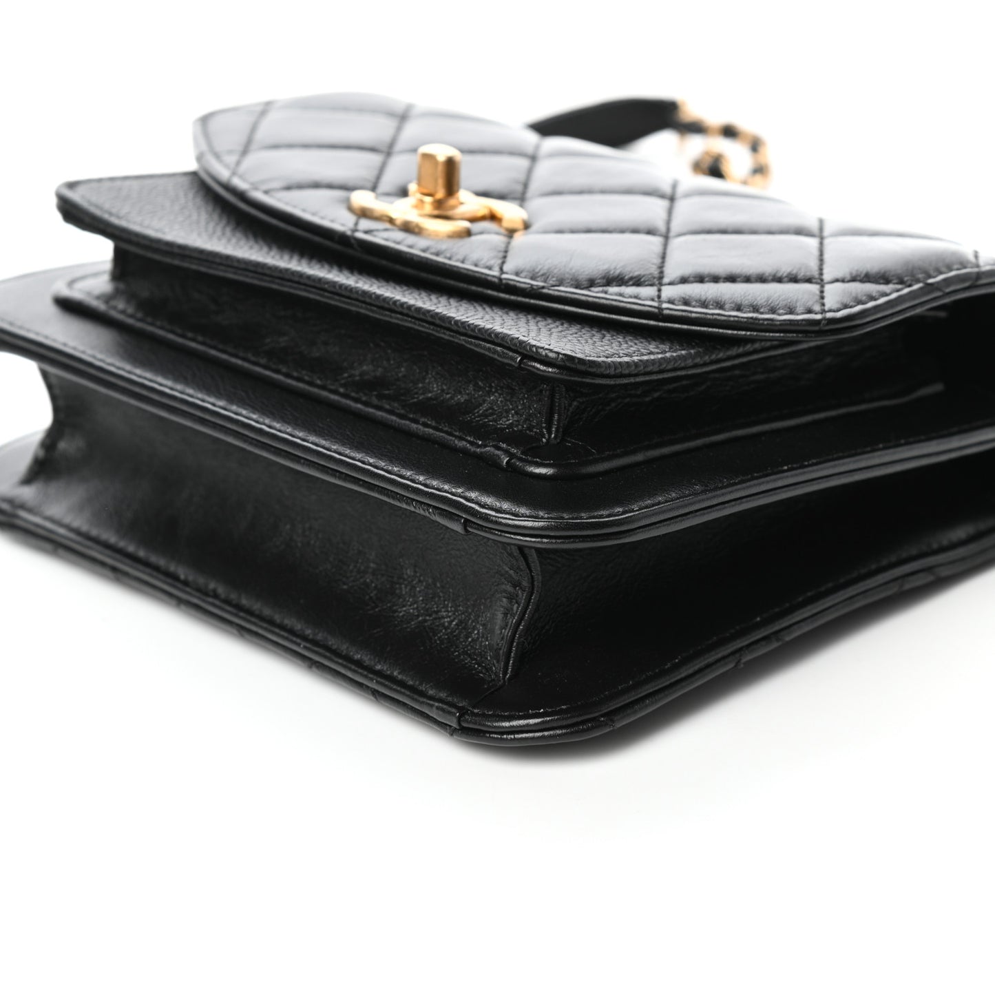 Calfskin Caviar Quilted Mini Chain Handle Flap Black