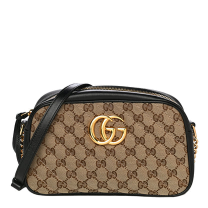 Gucci Monogram Matelasse Diagonal Small GG Marmont Chain Shoulder Bag Beige Black 1 of 12