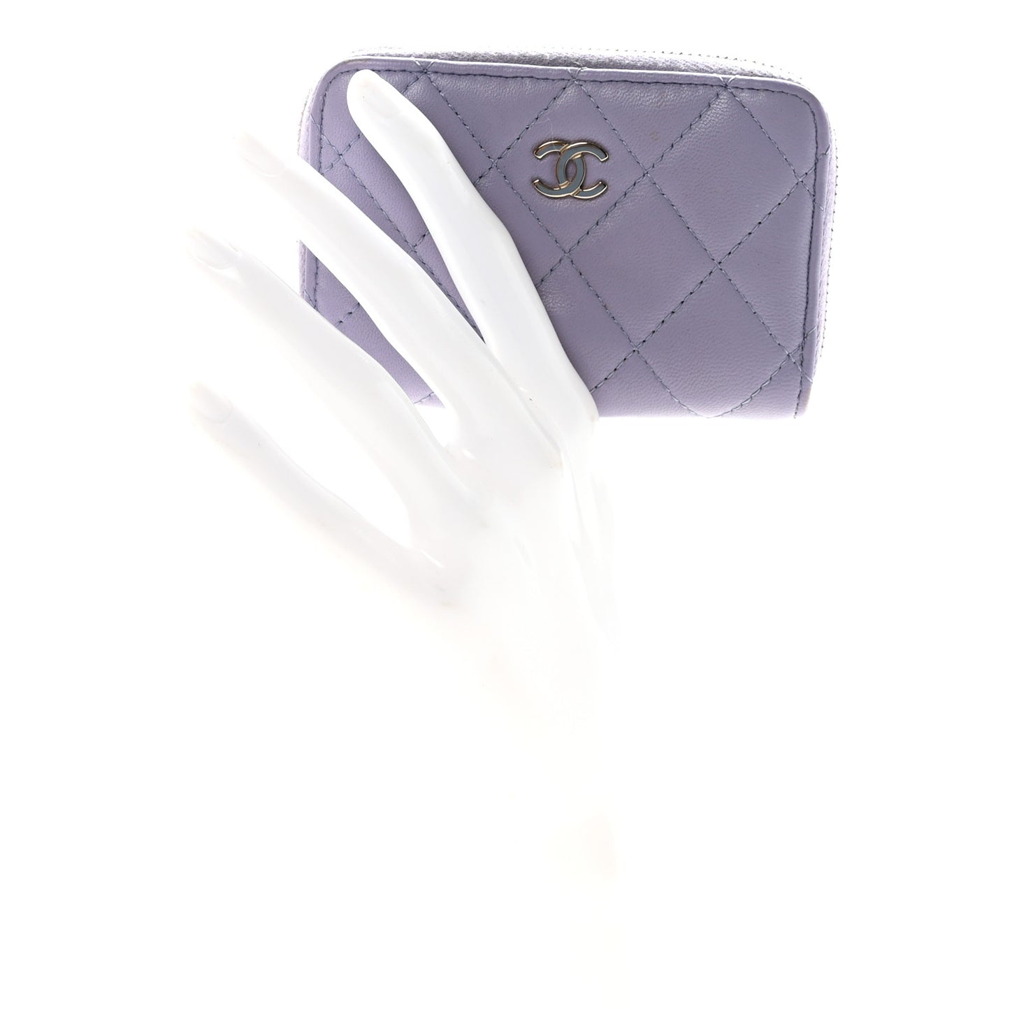 Lambskin Quilted Zip Around Coin Purse Wallet Purple