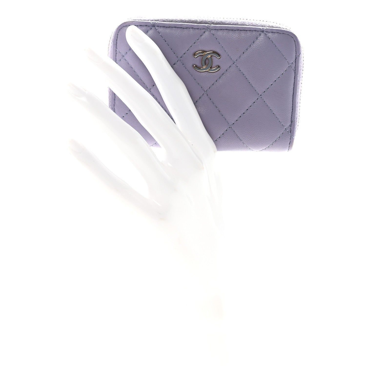 Chanel Lambskin Quilted Zip Around Coin Purse Wallet Purple 2 of 7