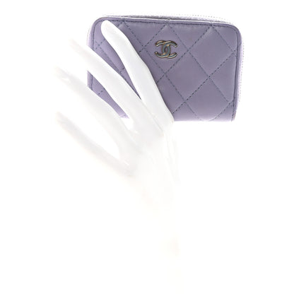 Chanel Lambskin Quilted Zip Around Coin Purse Wallet Purple 2 of 7
