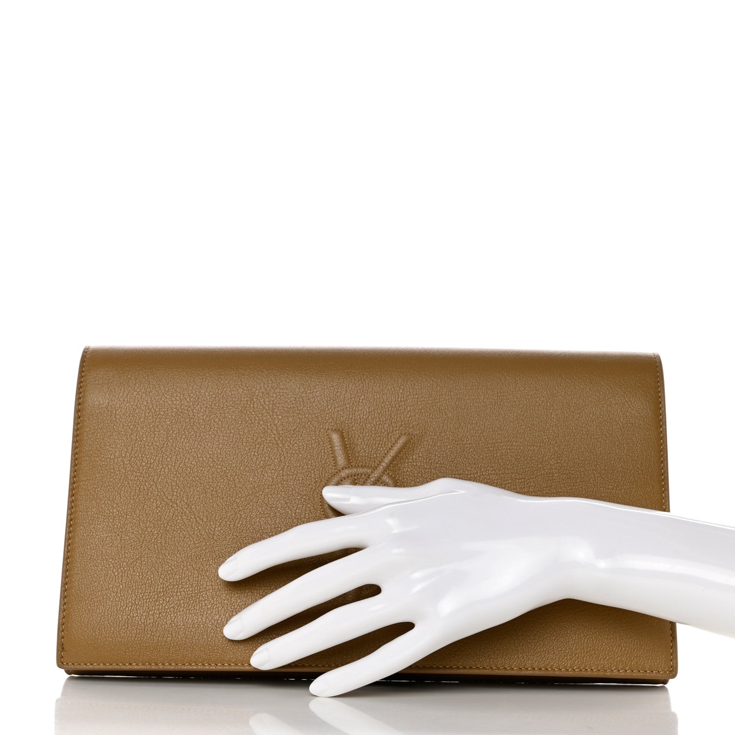 Saint Laurent Calfskin Monogram Large Belle De Jour Clutch Beige 7 of 11