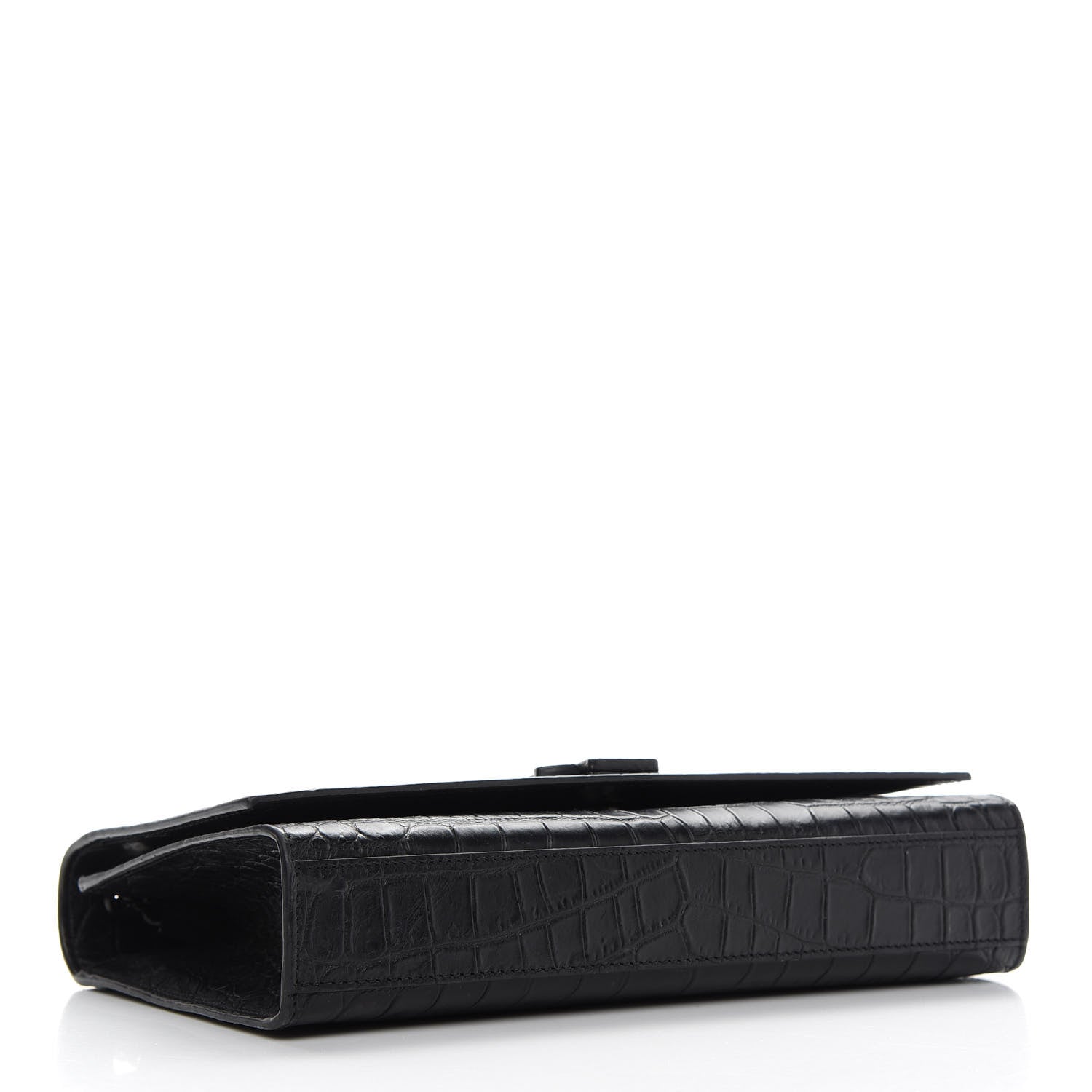 Saint Laurent Calfskin Crocodile Embossed Medium Classic Monogram Kate Satchel Black 3 of 8