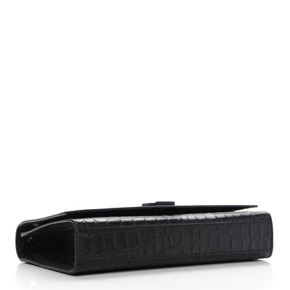 Saint Laurent Calfskin Crocodile Embossed Medium Classic Monogram Kate Satchel Black 3 of 8