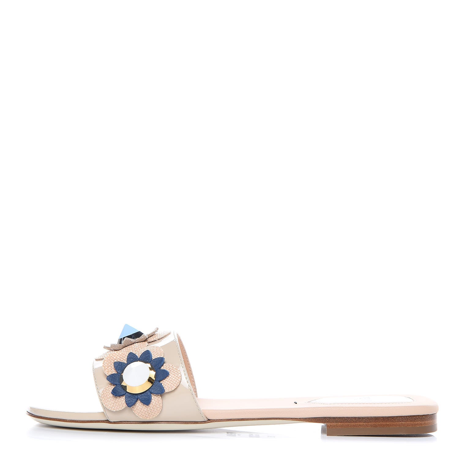 Fendi Calfskin Flowerland Flat Slide Sandals 36 Cappucino 1 of 8