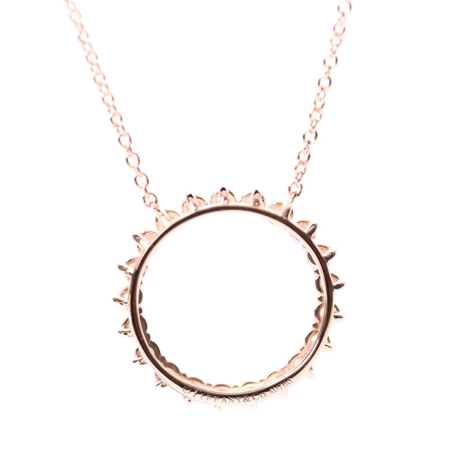 Tiffany 18K Rose Gold Diamond Open Circle Pendant Necklace 5 of 7