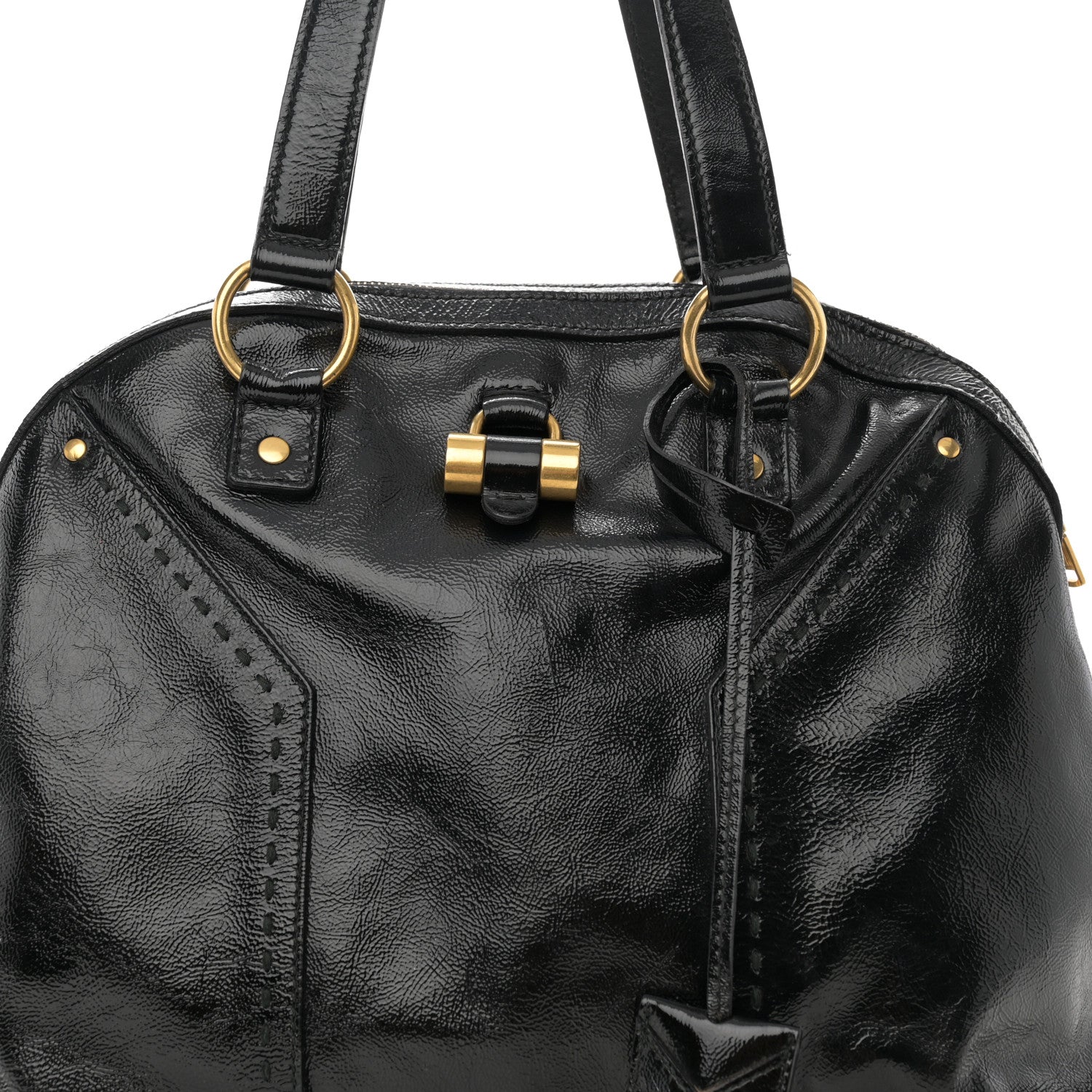 Saint Laurent Textured Patent Calfskin Large Muse Black 9 of 15