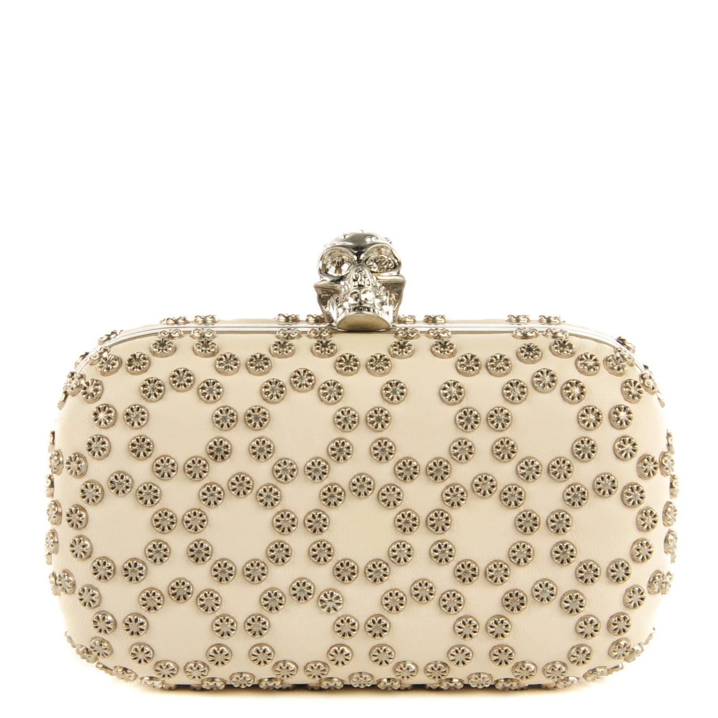 Studded Skull Box Clutch White