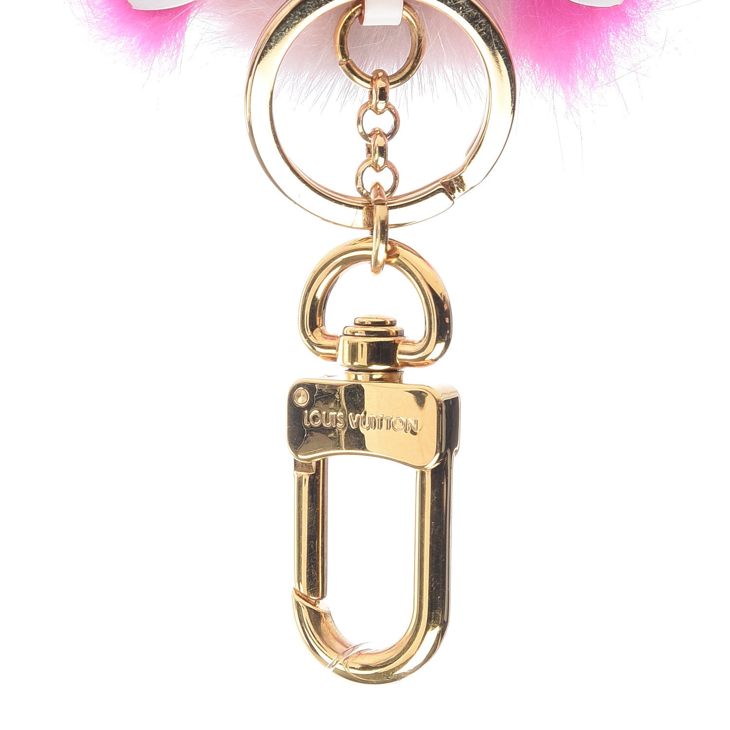 Louis Vuitton Calfskin Mink Fur Wild Puppet Bag Charm Key Holder Rose 3 of 4