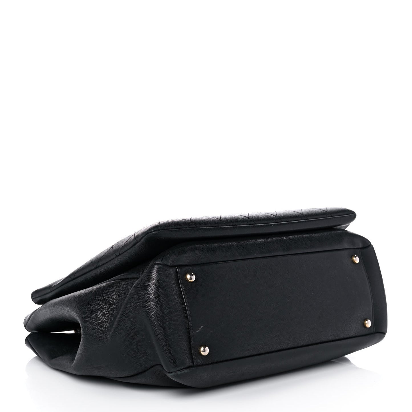 Grained Calfskin Stitched Lady Coco Top Handle Tote Black
