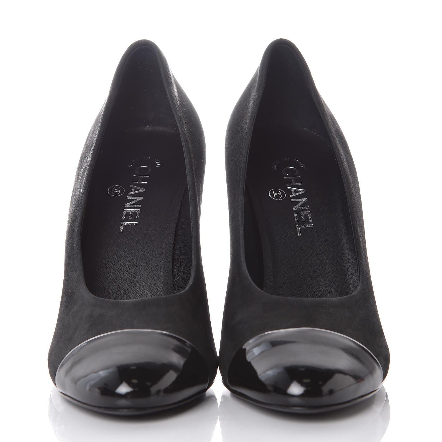 Chanel Suede Calfskin Patent Cap Toe CC Pumps 41 Black 3 of 8