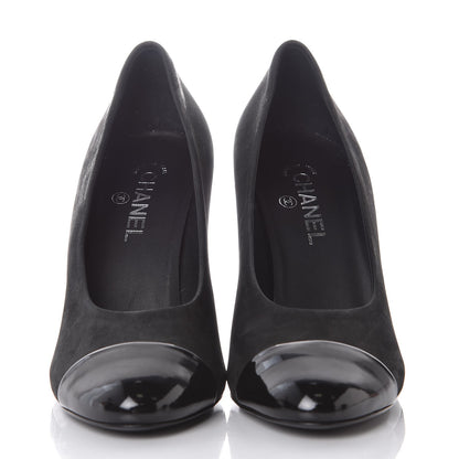 Chanel Suede Calfskin Patent Cap Toe CC Pumps 41 Black 3 of 8