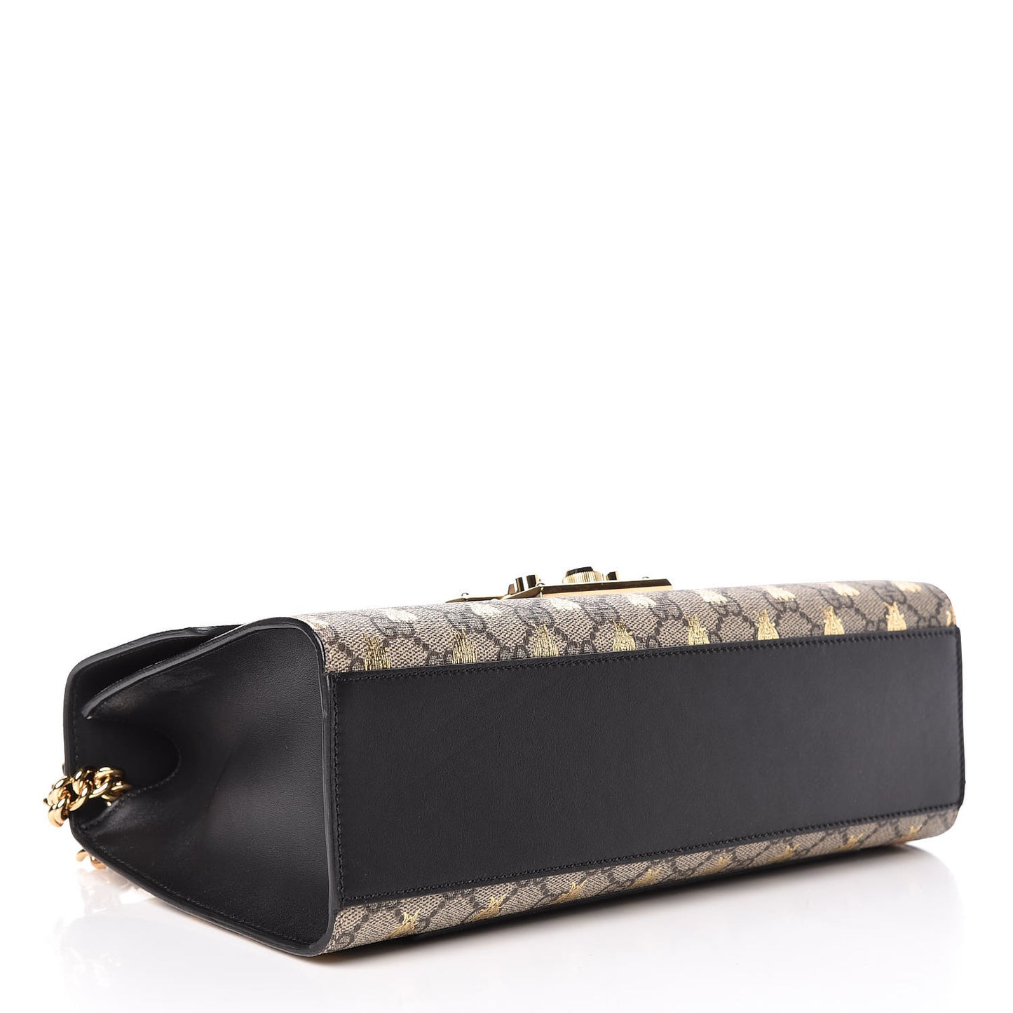 GG Supreme Monogram Bees Medium Padlock Shoulder Bag Beige Oro Black