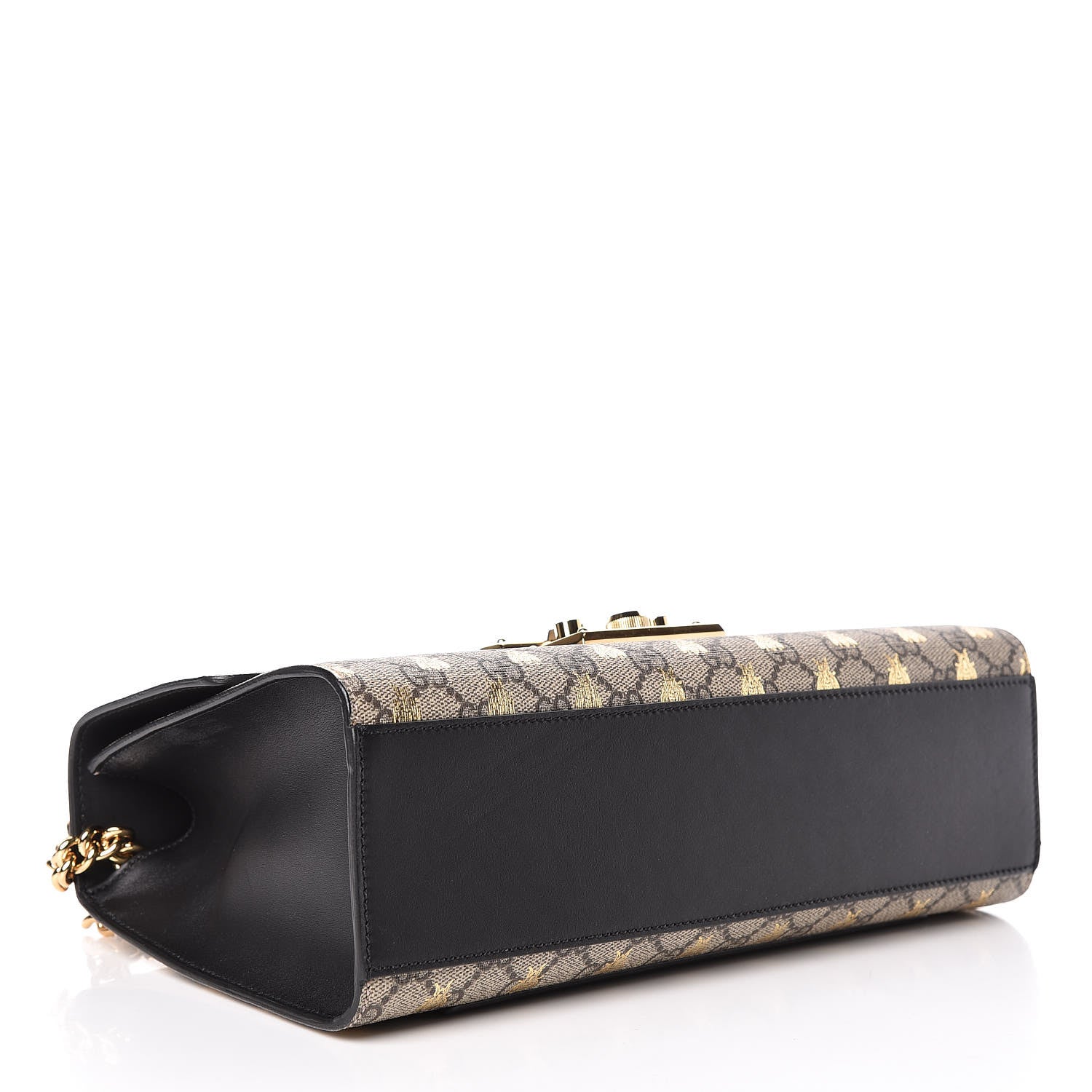 Gucci GG Supreme Monogram Bees Medium Padlock Shoulder Bag Beige Oro Black 4 of 12