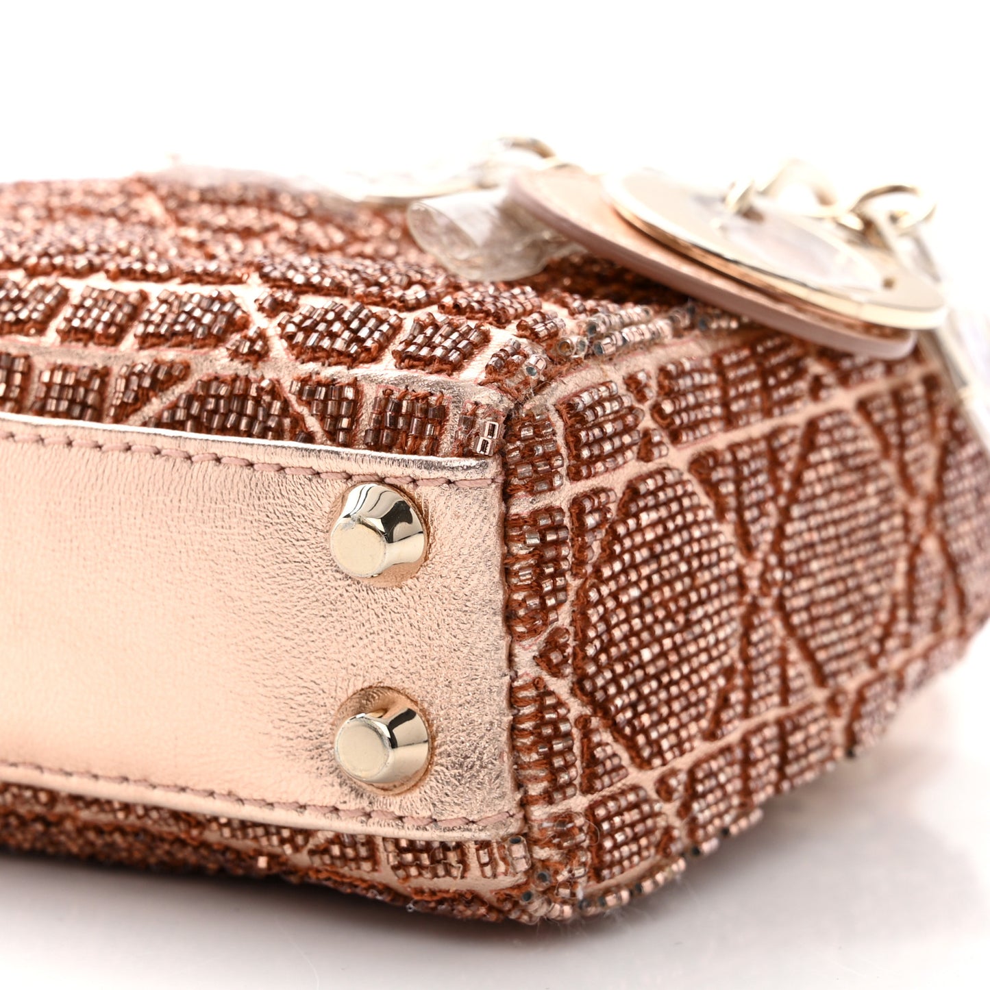 Lambskin Cannage Beaded Embroidery Micro Lady Dior Rose Gold