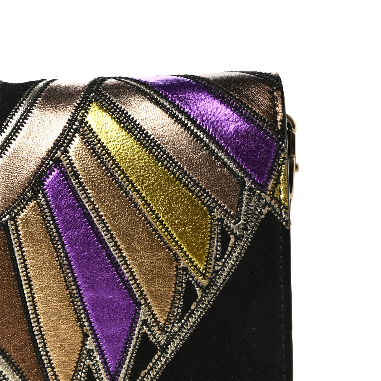 Suede Calfskin Egyptian Print Mini Pandora Chain Wallet Multicolor