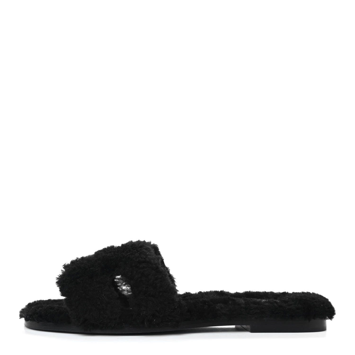 Hermes Woolskin Oran Sandals 38 Black 1 of 4