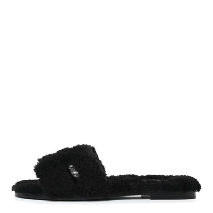 Hermes Woolskin Oran Sandals 38 Black 1 of 4