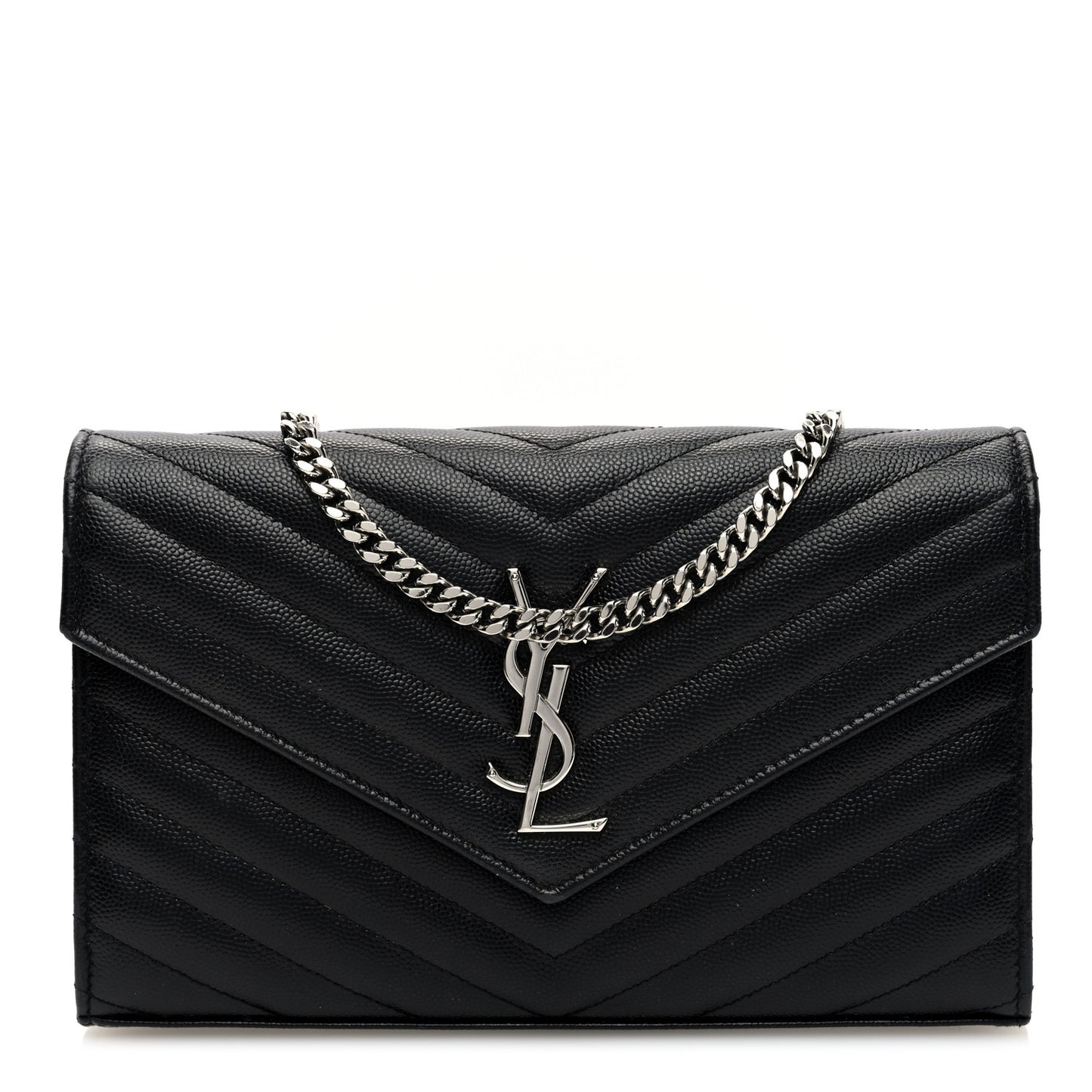 Grain De Poudre Matelasse Chevron Monogram Chain Wallet Black