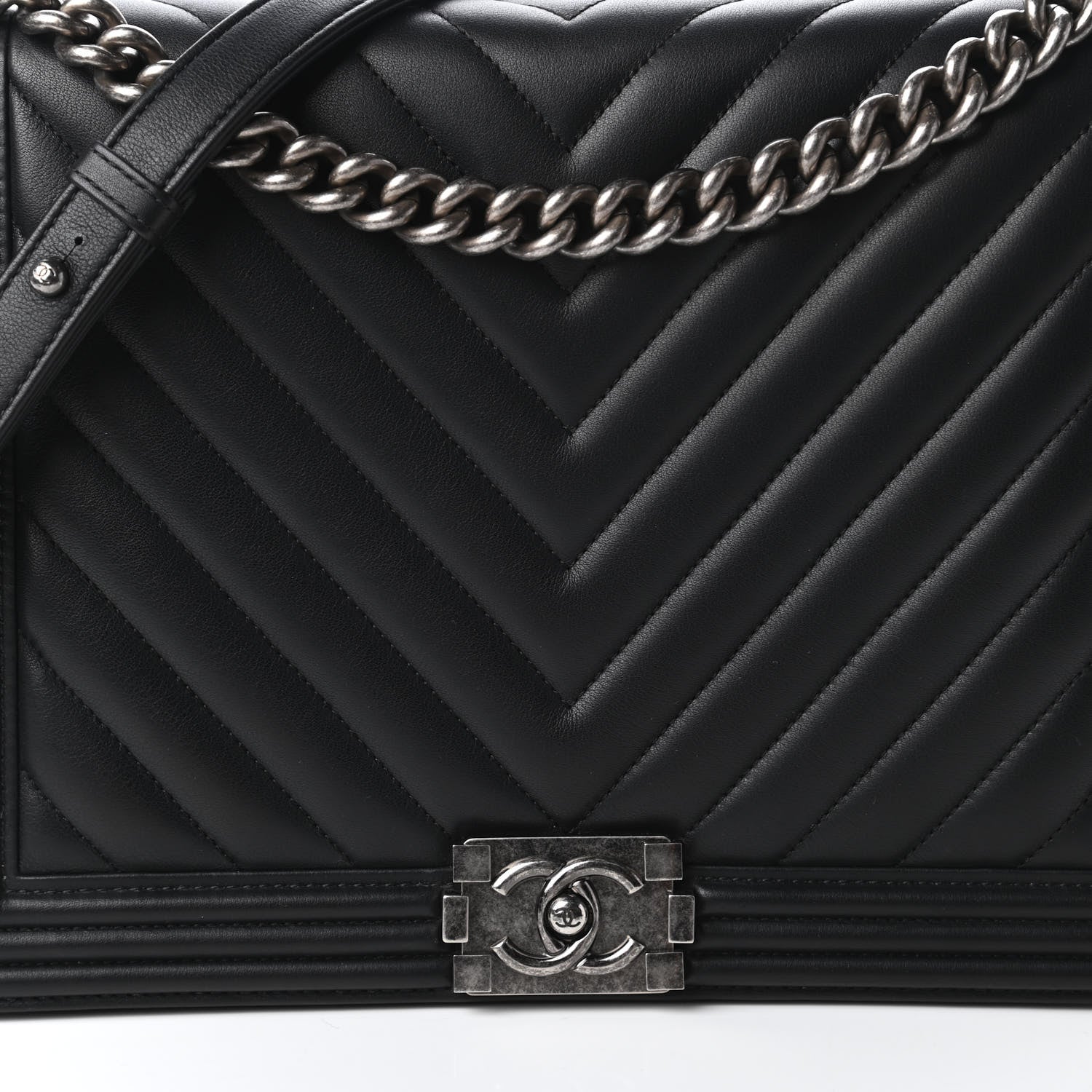 Chanel Calfskin Chevron Quilted Large Boy Flap Black 10 of 11