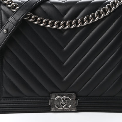 Chanel Calfskin Chevron Quilted Large Boy Flap Black 10 of 11