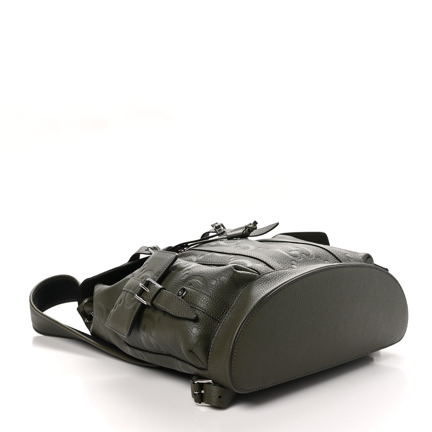 Piuma Calfskin Jumbo GG Embossed Double Buckle Backpack  Vintage Olive