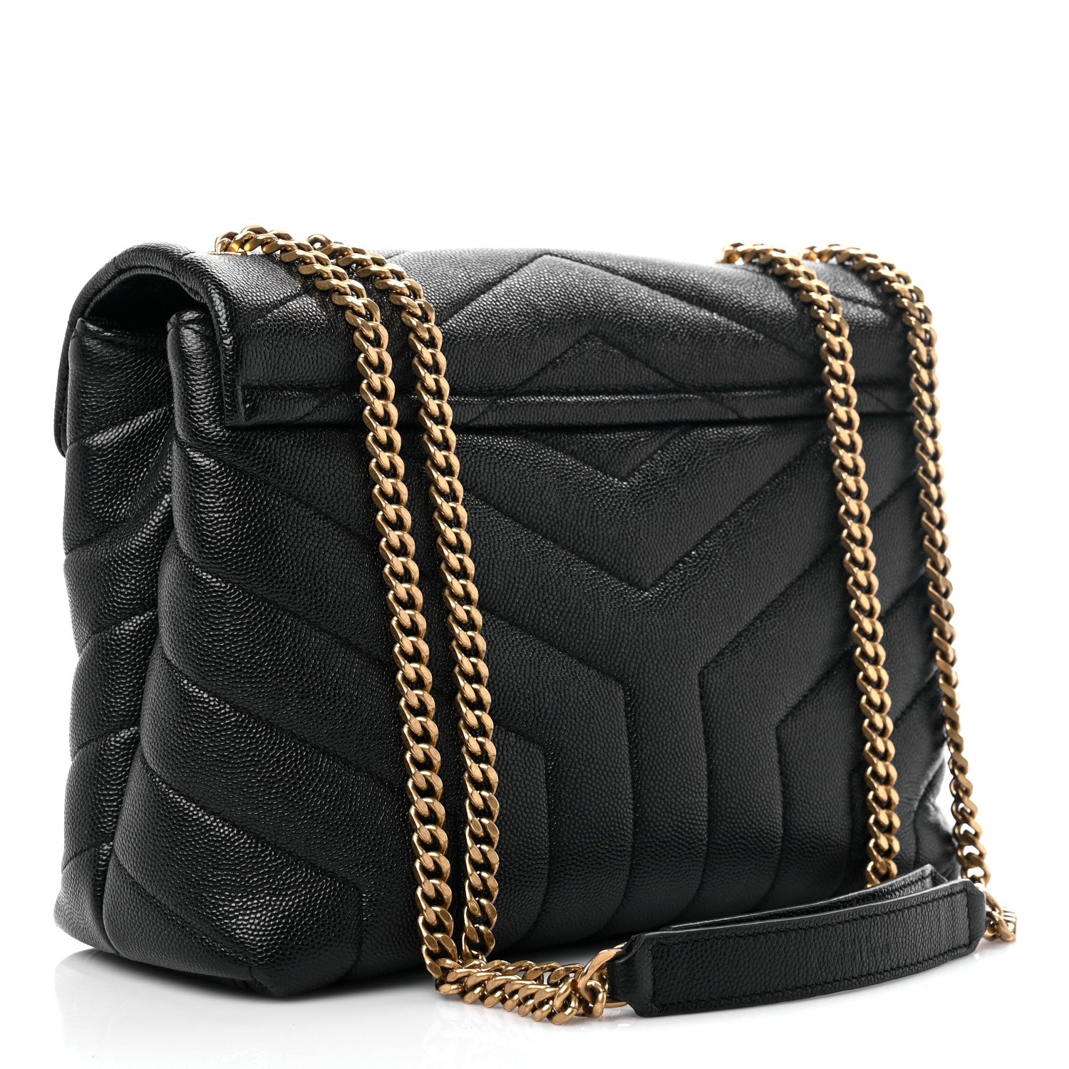 Saint Laurent Grain de Poudre Calfskin Y Quilted Monogram Small Loulou Chain Satchel Black 3 of 14