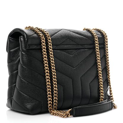 Saint Laurent Grain de Poudre Calfskin Y Quilted Monogram Small Loulou Chain Satchel Black 3 of 14