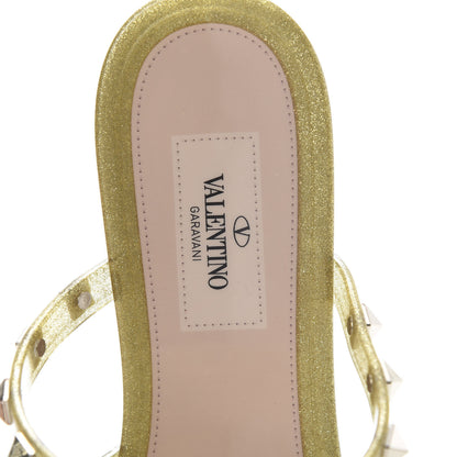 Valentino Garavani PVC Jelly Glitter Rockstud Caged Flat Thong Sandals 38 Oro 7 of 8