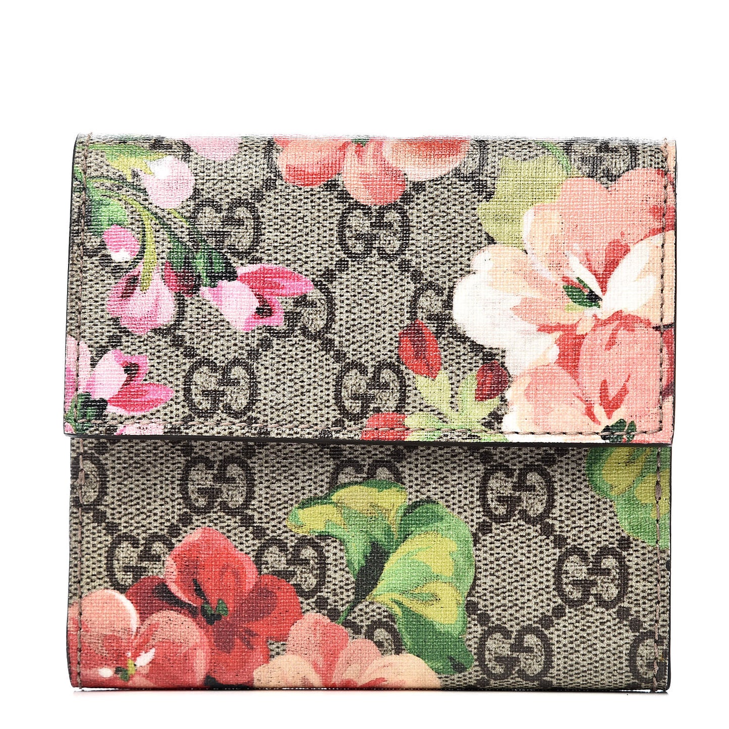 GG Supreme Monogram Blooms French Flap Wallet Beige Multicolor Dry Rose