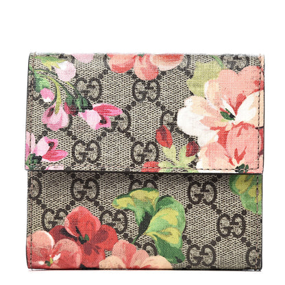 Gucci GG Supreme Monogram Blooms French Flap Wallet Beige Multicolor Dry Rose 1 of 8