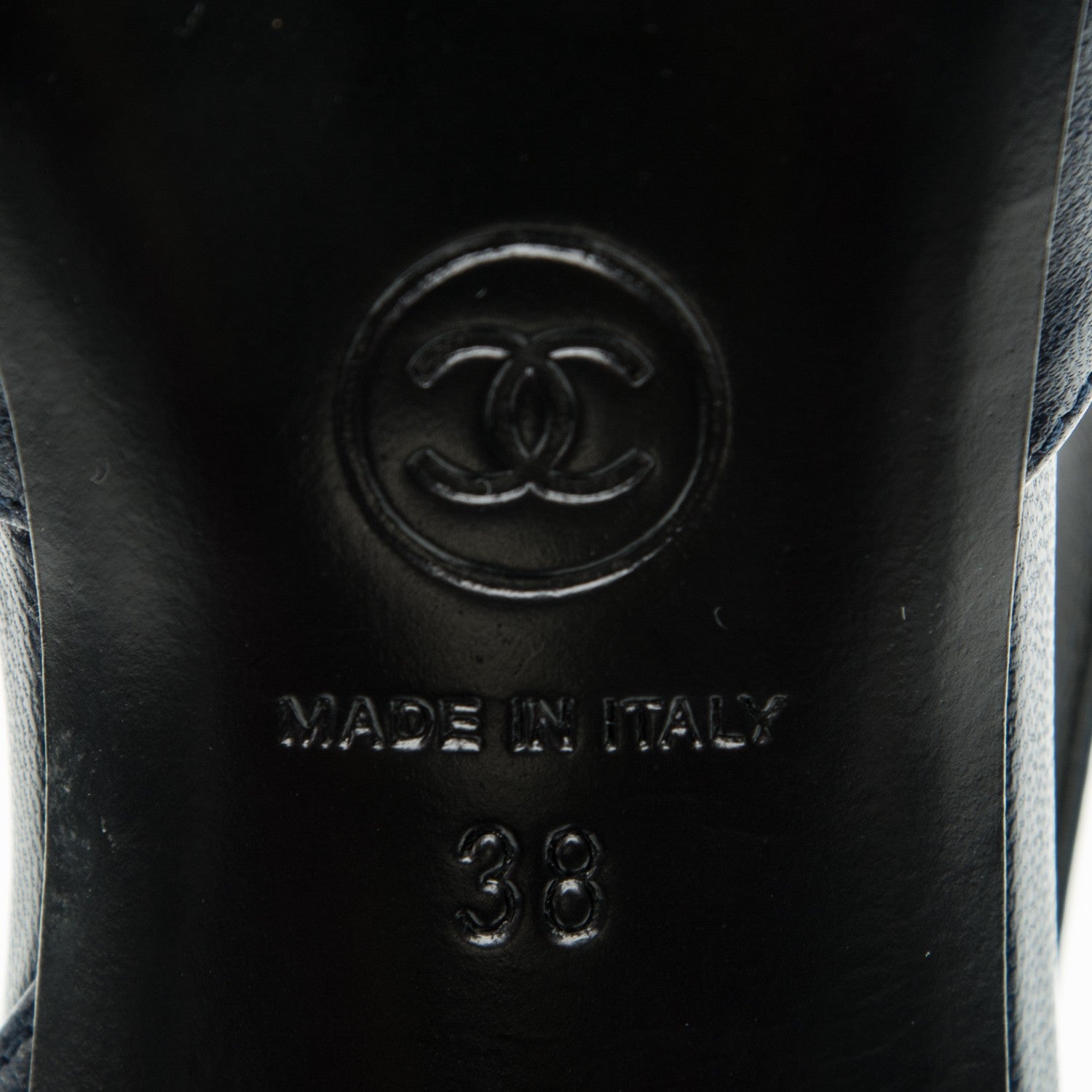 Chanel Lambskin Satin Cap Toe CC Slingback Heels 38 Navy Black 6 of 7