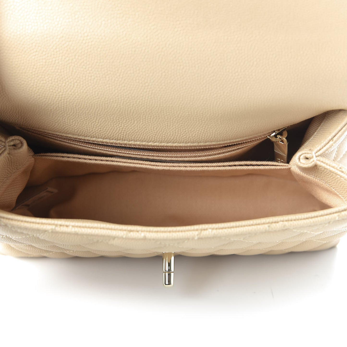 Caviar Lizard Quilted Mini Coco Handle Flap Beige