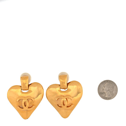 Chanel Metal CC Heart Drop Clip On Earrings Gold 2 of 4