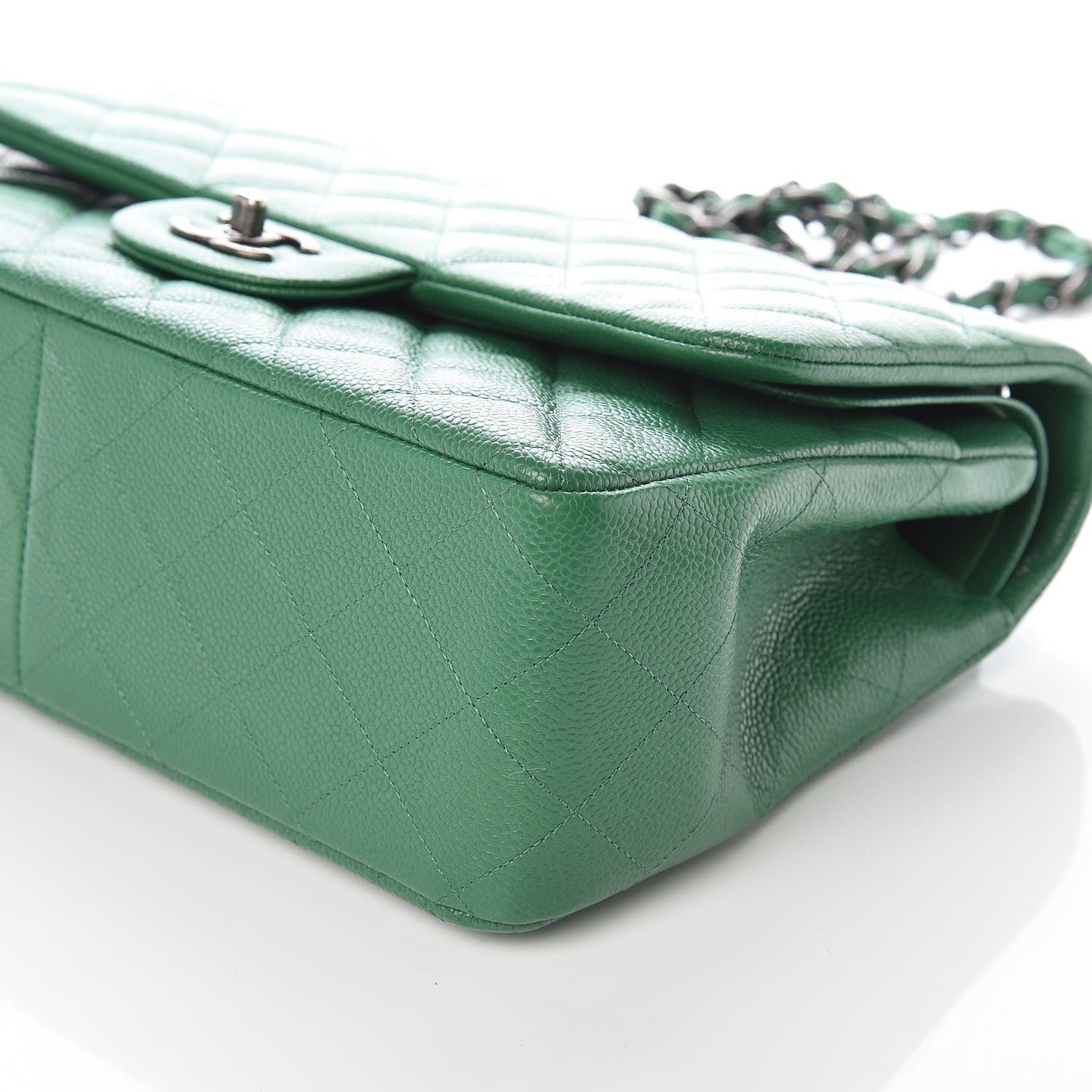 Chanel Caviar Quilted Jumbo Double Flap Green 6 of 9