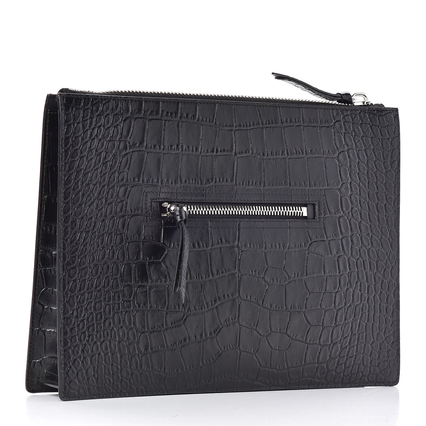 Calfskin Crocodile Embossed Document Holder Black White