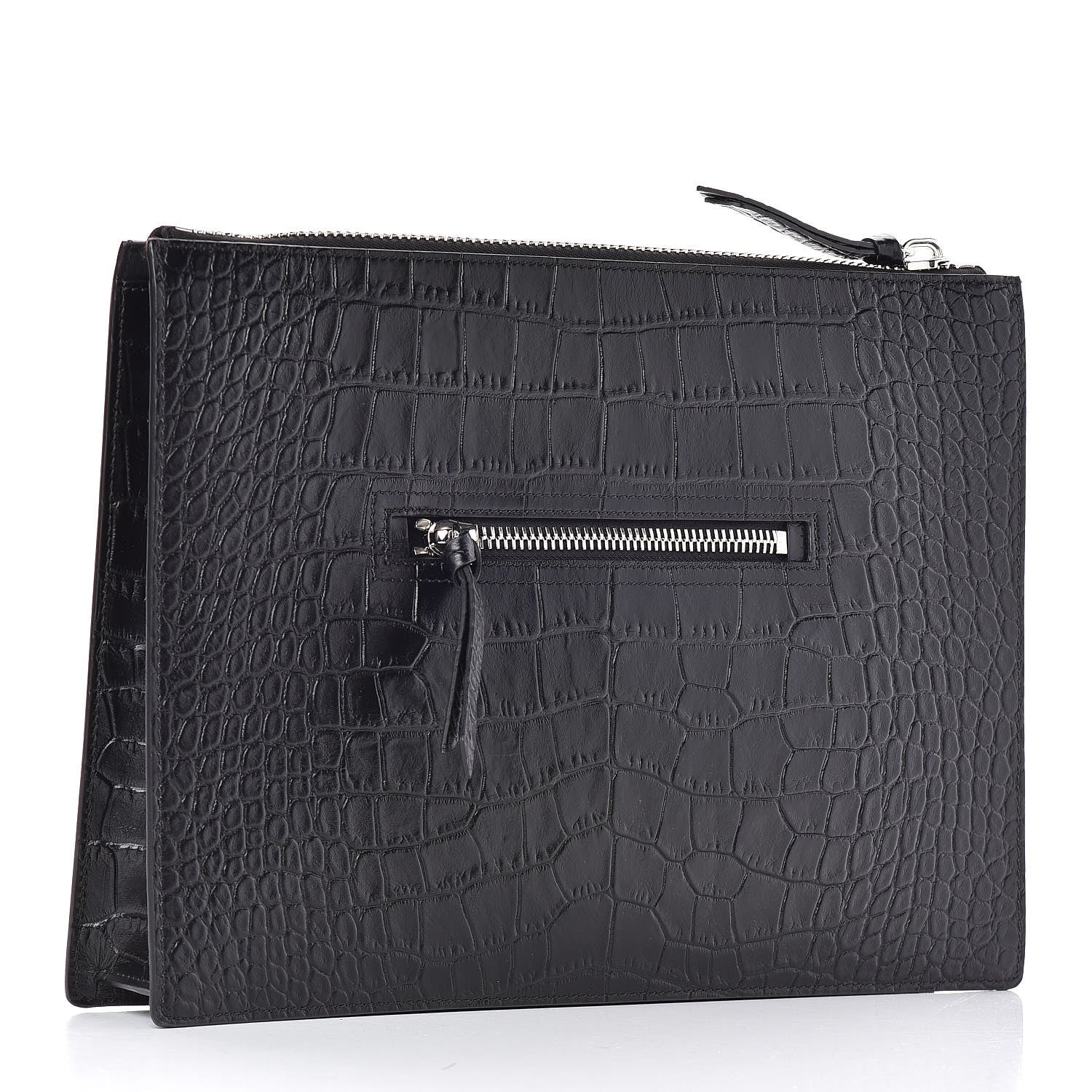 Givenchy Calfskin Crocodile Embossed Document Holder Black White 3 of 7