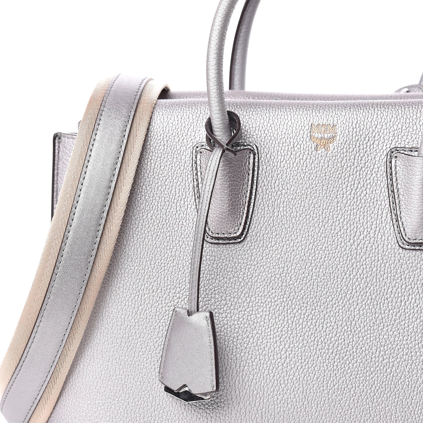 Metallic Grained Calfskin Medium Milla Tote Spike Silver