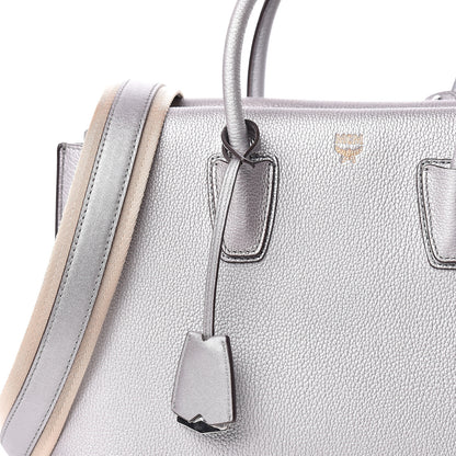 MCM Metallic Grained Calfskin Medium Milla Tote Spike Silver 14 of 17