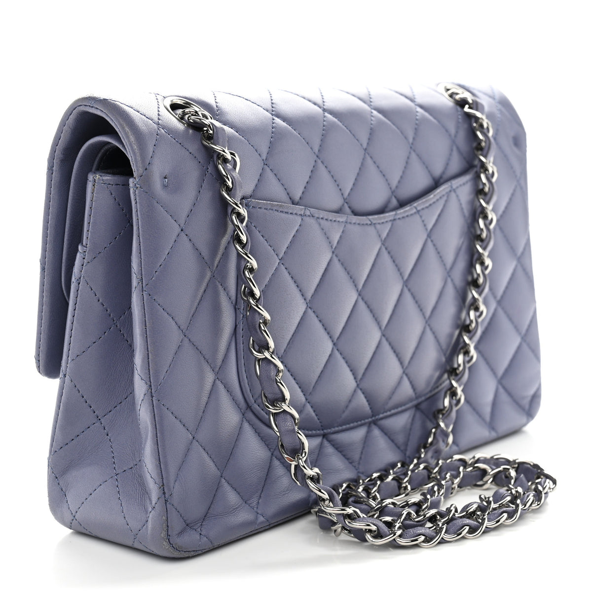 Lambskin Quilted Medium Double Flap Blue