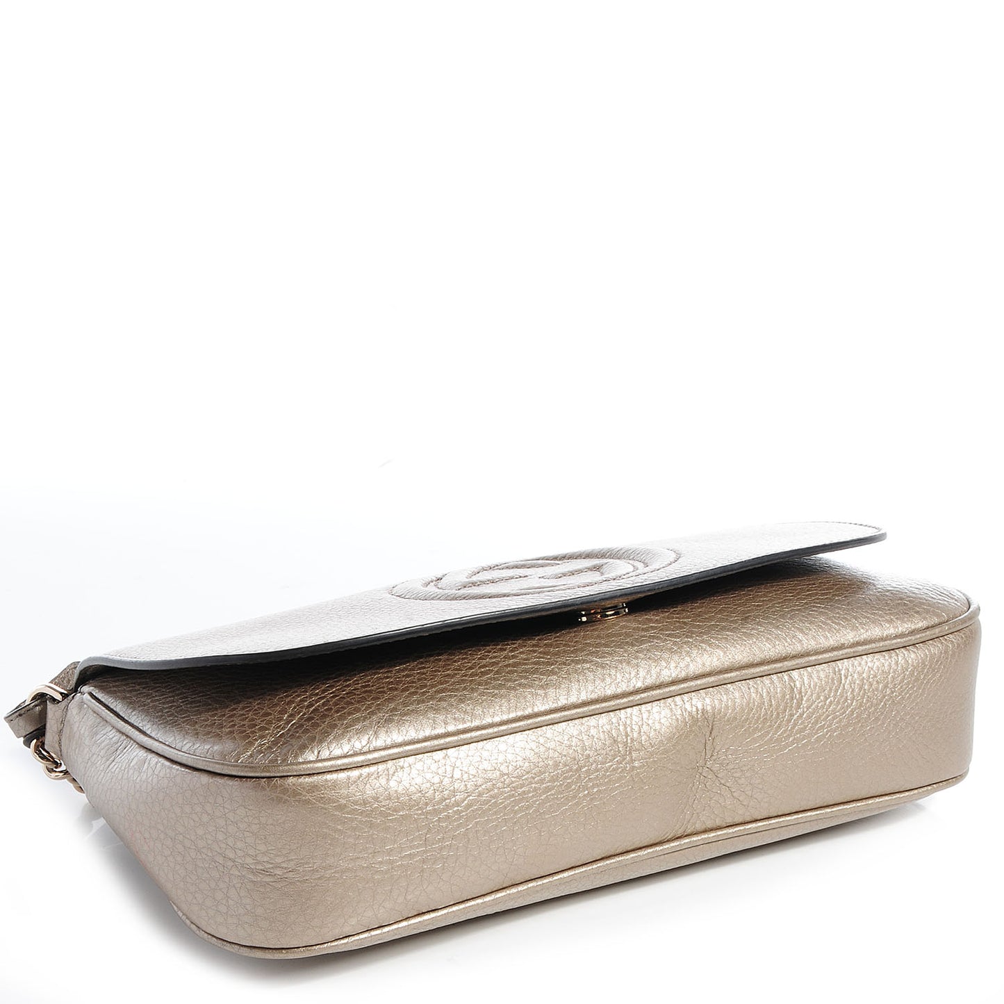 Metallic Pebbled Calfskin Medium Soho Flap Crossbody Golden Beige