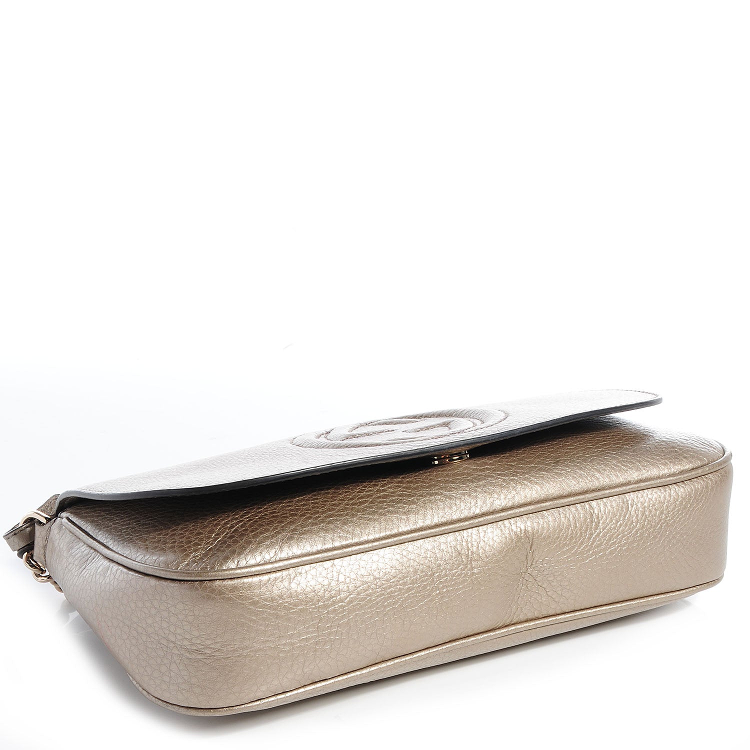 Gucci Metallic Pebbled Calfskin Medium Soho Flap Crossbody Golden Beige 4 of 10