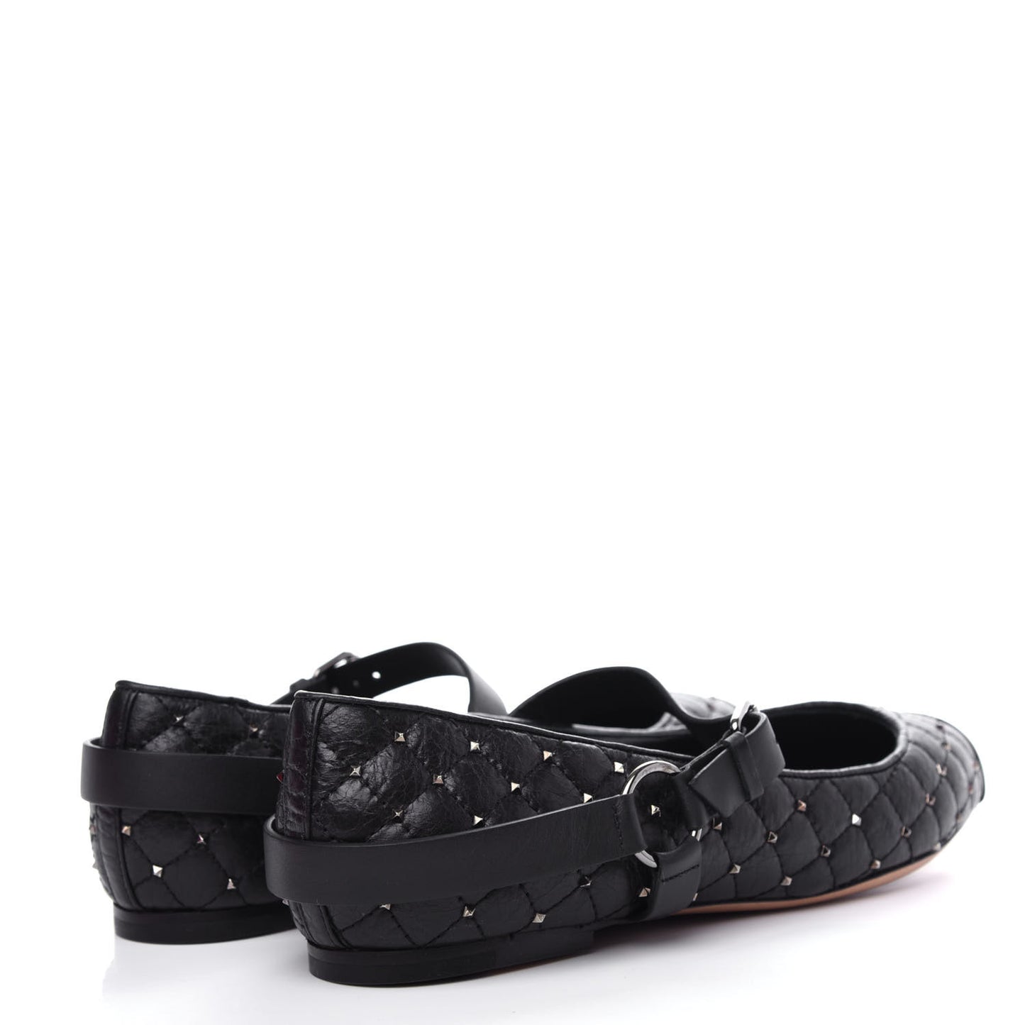 Crackled Lambskin Rockstud Spike Captoe Ballerina Flats 39 Black