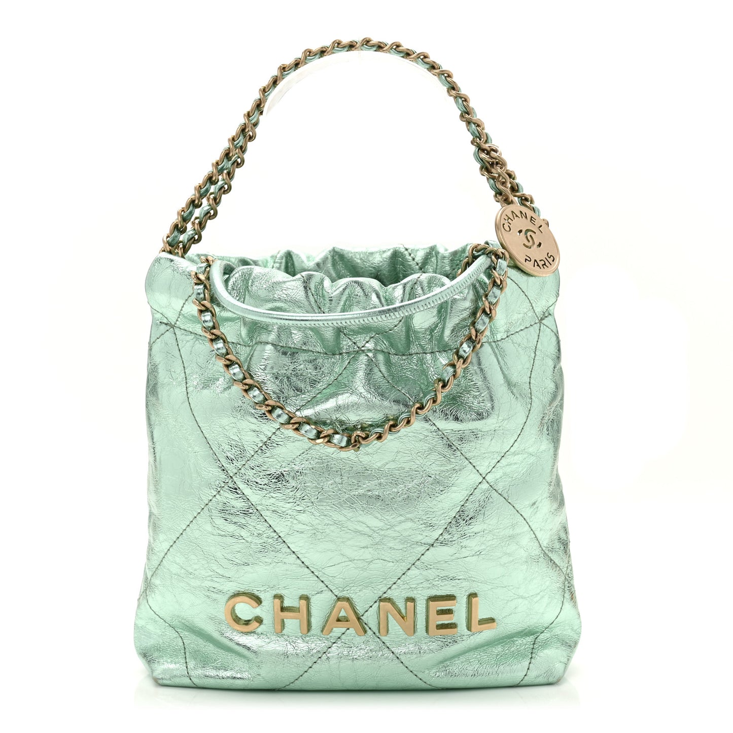 Metallic Calfskin Quilted Mini Chanel 22 Green